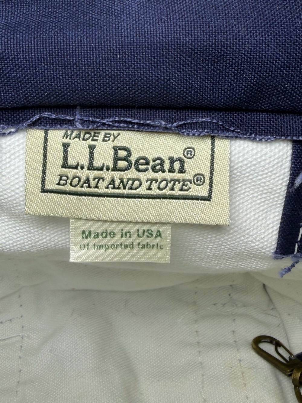 LL Bean Boat & Tote Mini Striped Navy Blue White Canvas VTG 1990s Zip Top - Picture 13 of 16